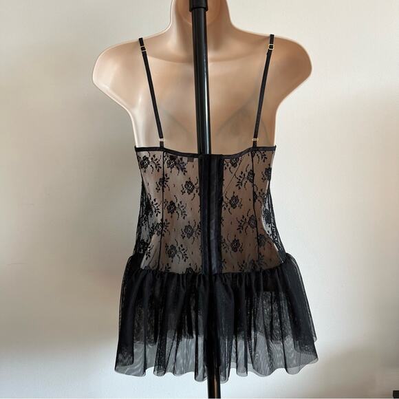 Victoria’s Secret Sheer Top Size S Black Floral Lace V Neck - Picture 4 of 9